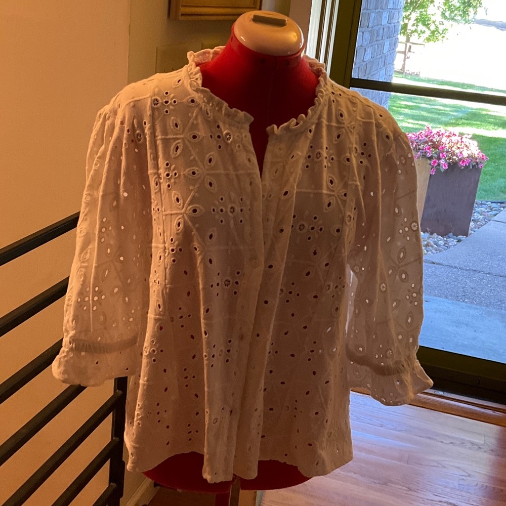 Chic White Eyelet Blouse for Women